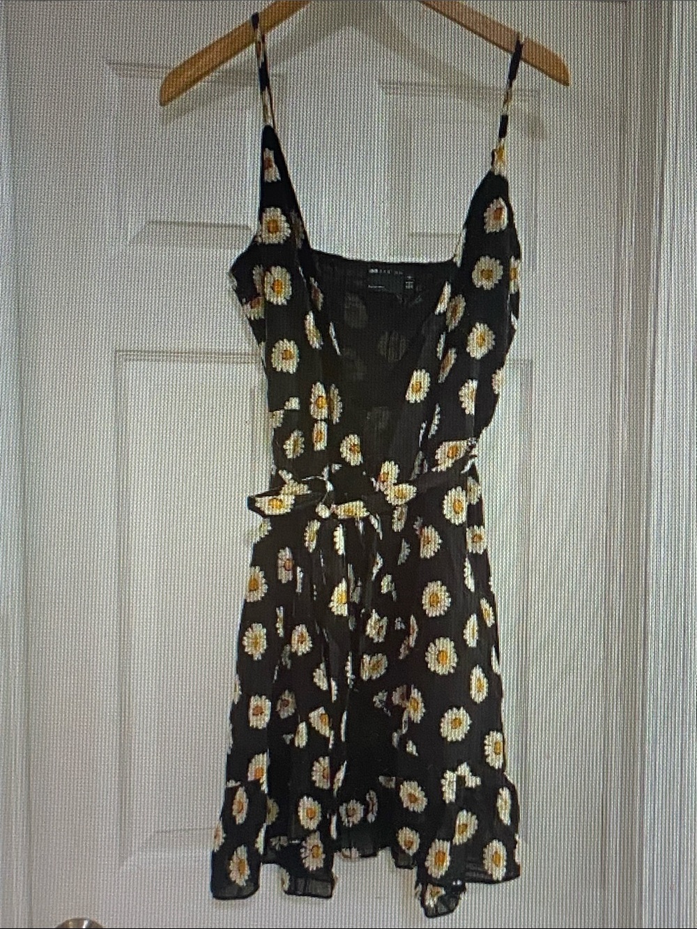 ASOS Black Mini Dress with White and Yellow Daisy Print